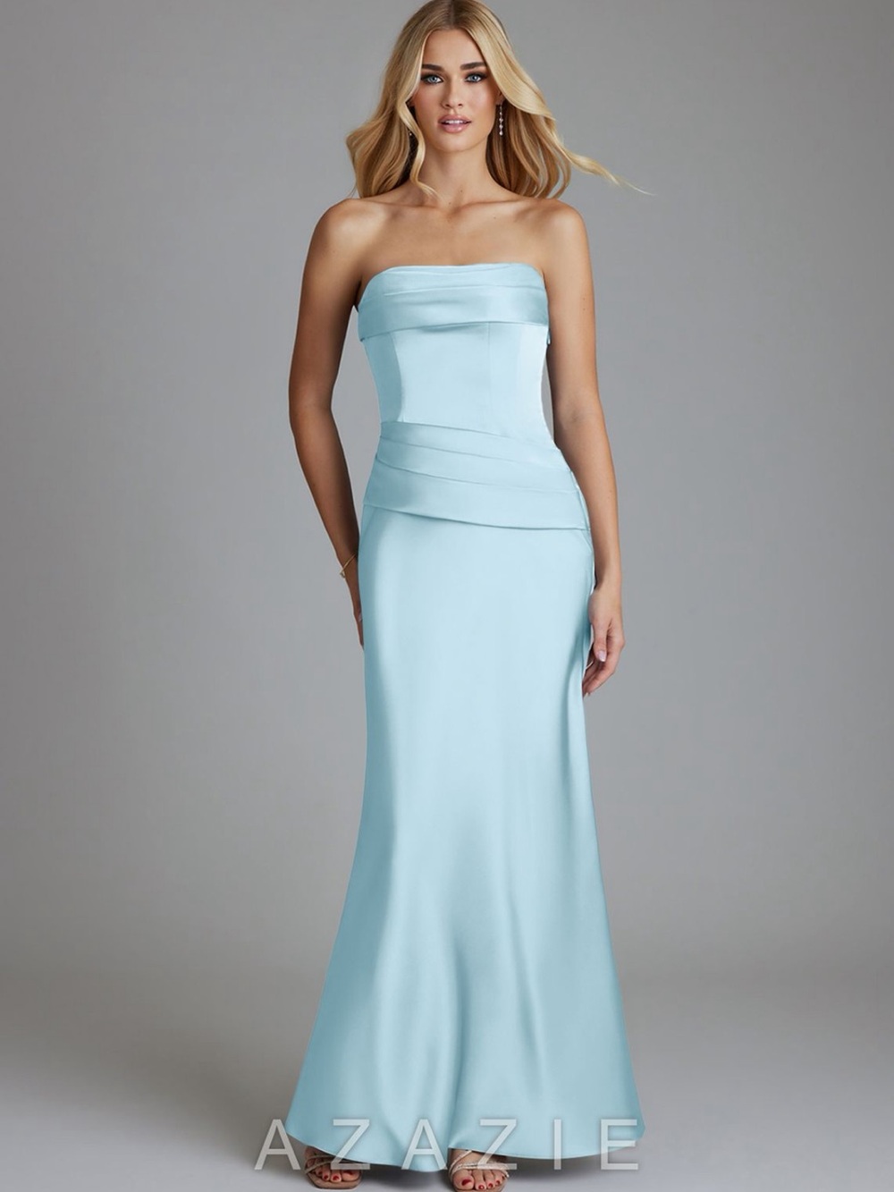 Azazie Strapless Powder Blue Formal Gown
